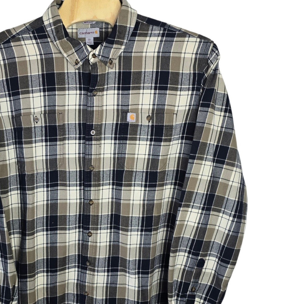 Carhartt Mens 3XL Tall Relaxed Fit Plaid Button Down Shirt Brown Black 102824